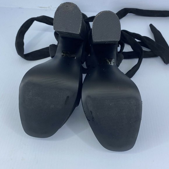 5.5” Lace Up Ankle open toe Chunky platform Sexy heel Black Faux Suede sz 9 - Picture 4 of 6